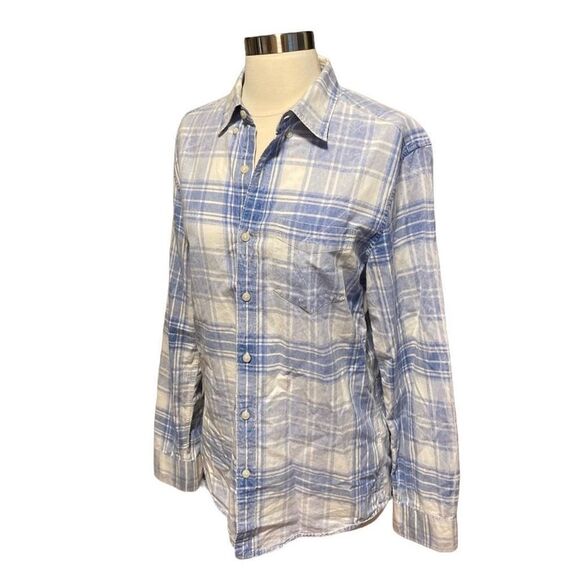 American Eagle Outfitters 100% Cotton Light Blue White Button Down - Picture 5 of 9